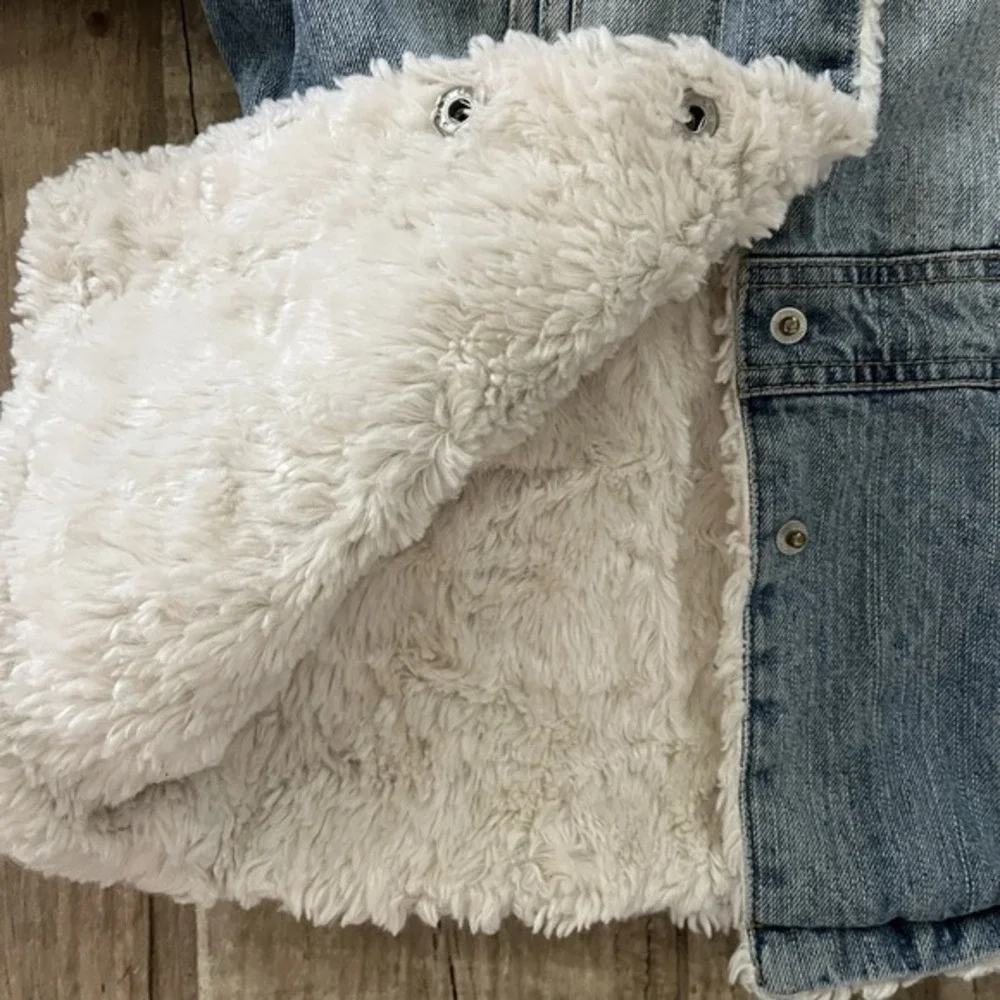 Original Arizona Jean Co. Girls Warm Denim Jean Jacket Faux-Fur Lining Cream 7/8
